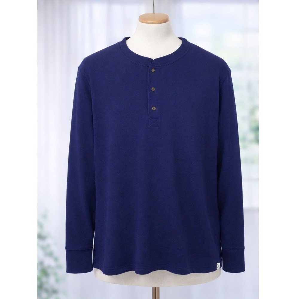 New Blake Shelton x Lands' End Waffle Knit Henley‎ Thermal Navy Blue Size Large